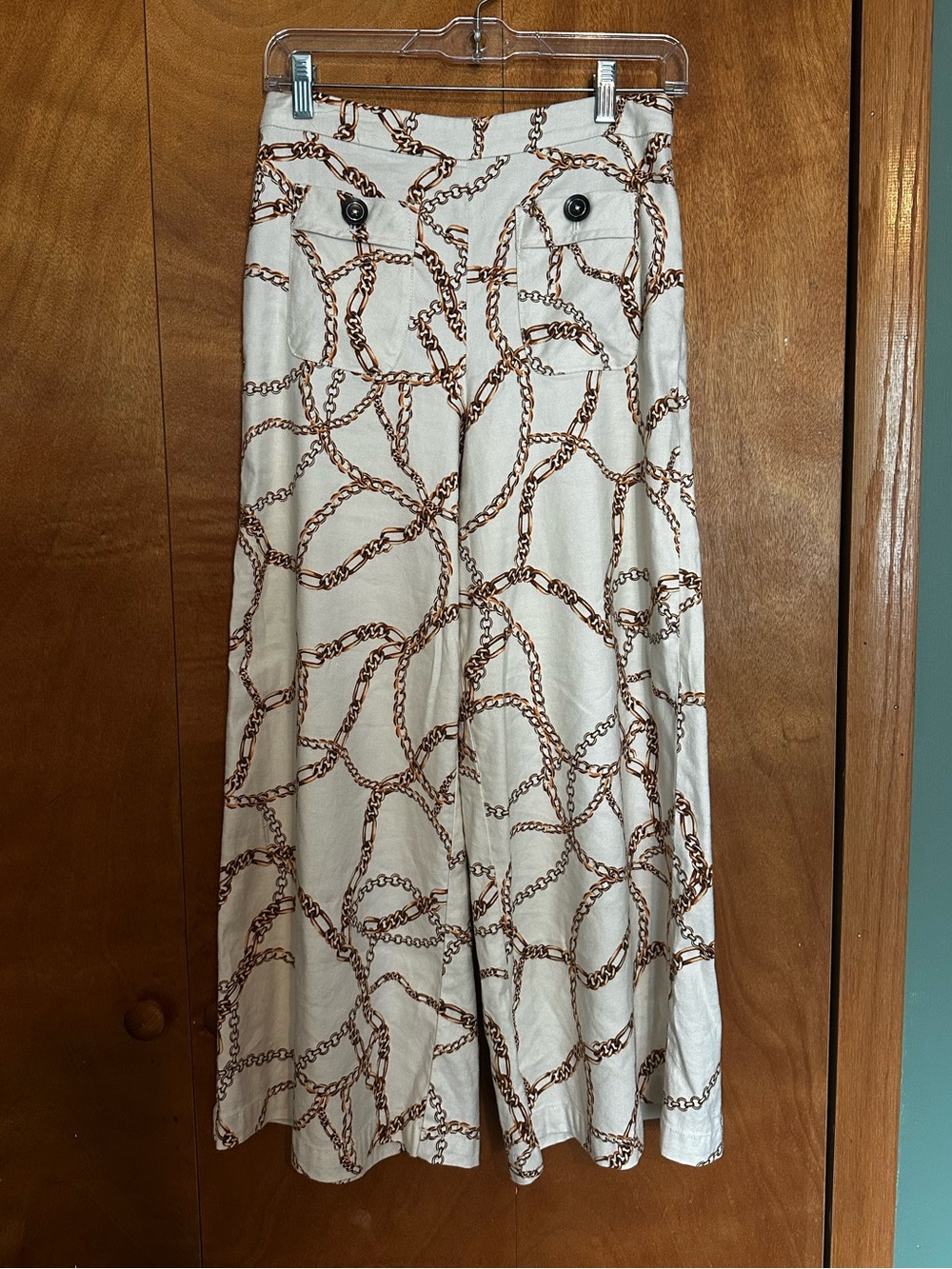 Maeve by Anthropologie Cream Wide-Leg Chain Print Culotte Palazzo Pants - Picture 2 of 6